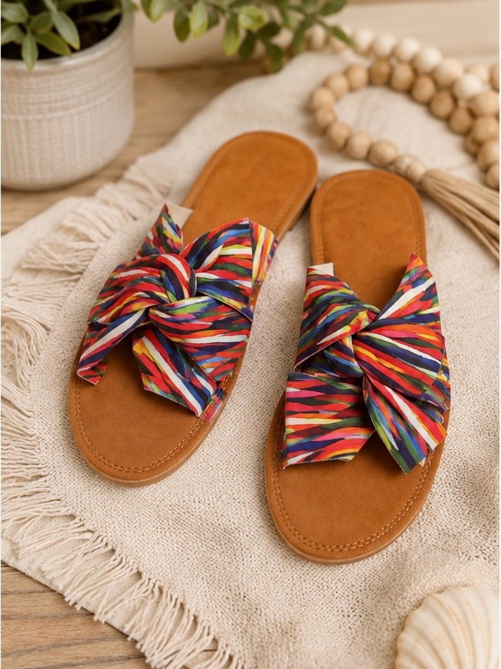 Brand new- cute- Multicolor Knot Bow Slide Sandals -